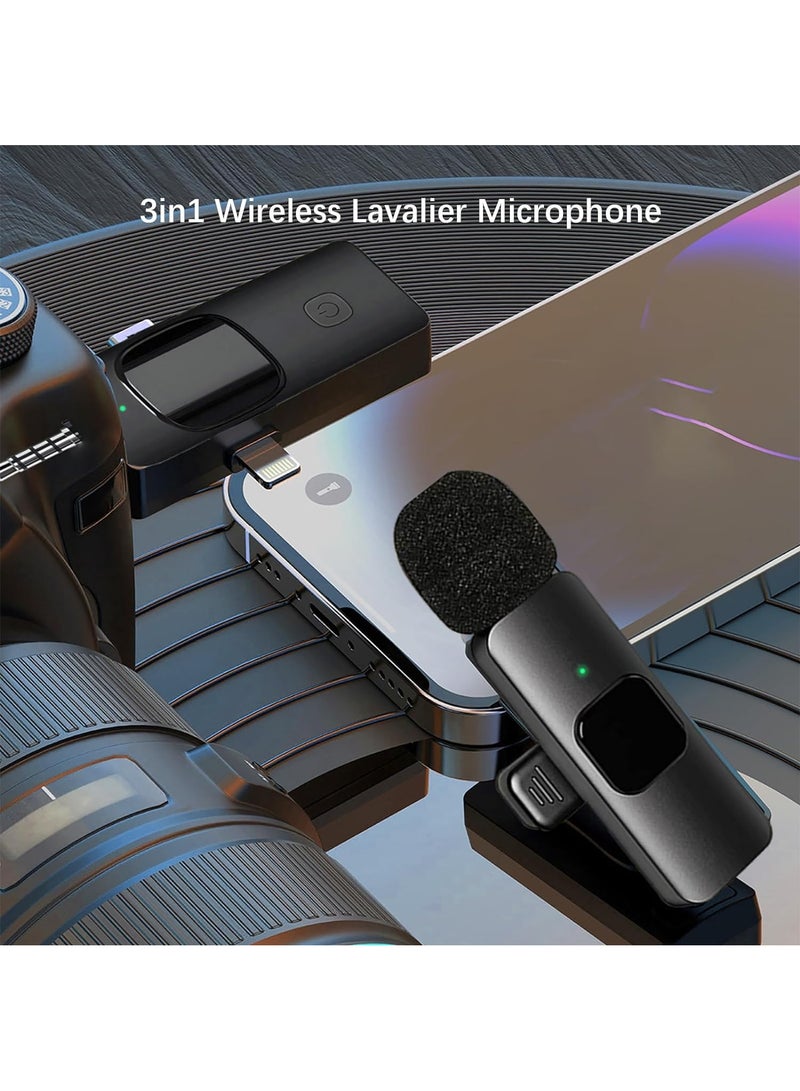 Wireless Lavalier Microphone 3 in 1 for iPhone iPad iPhone 15 USB C Smartphone Computer Camera, Plug and Play Intelligent Noise Reduction Mini Mic for Vlog YouTube TikTok Live Streaming (MIC 2)