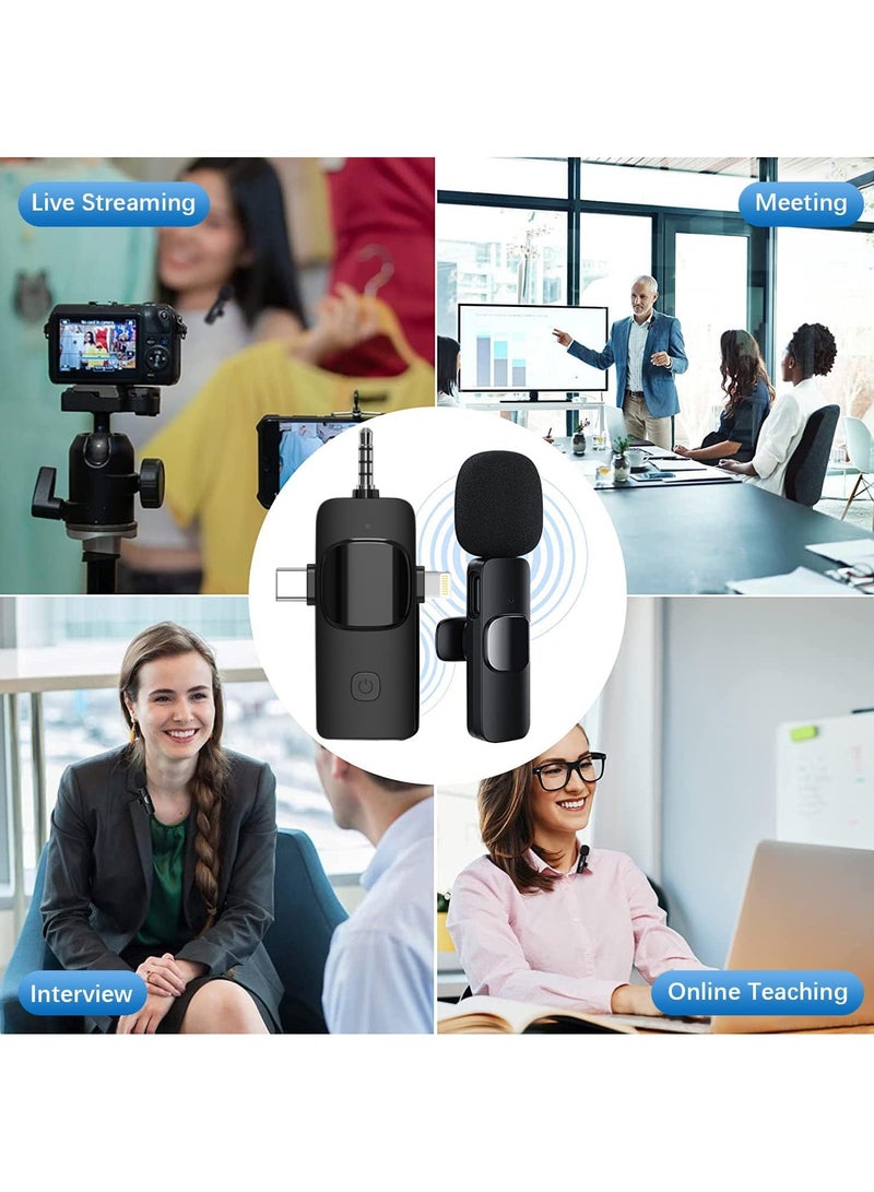 Wireless Lavalier Microphone 3 in 1 for iPhone iPad iPhone 15 USB C Smartphone Computer Camera, Plug and Play Intelligent Noise Reduction Mini Mic for Vlog YouTube TikTok Live Streaming (MIC 2)