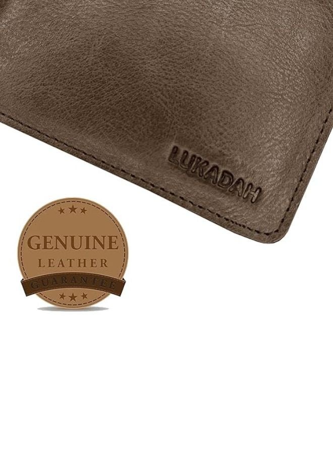 Lukadah Classic Handcrafted Bi-Fold Genuine Full Grain Animal Hide Real Crazy Horse Leather Wallet for Men's (Brown Seaweed)