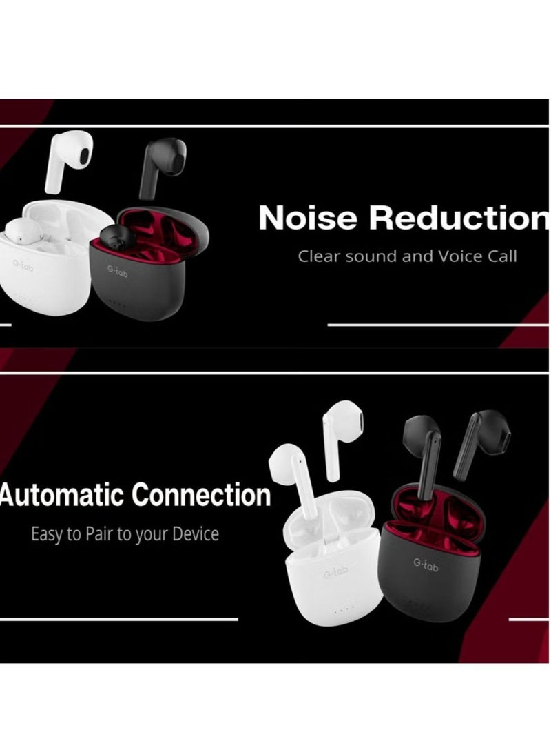 G tab Wireless Earbuds X5 Bluetooth V5.3 Wireless Headset Earphones with Dual Mic Noice Cancelation White