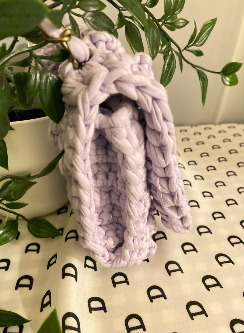 Pastel Purple Bubble Stitch t-shirt yarn Sling bag with bronze chain strap