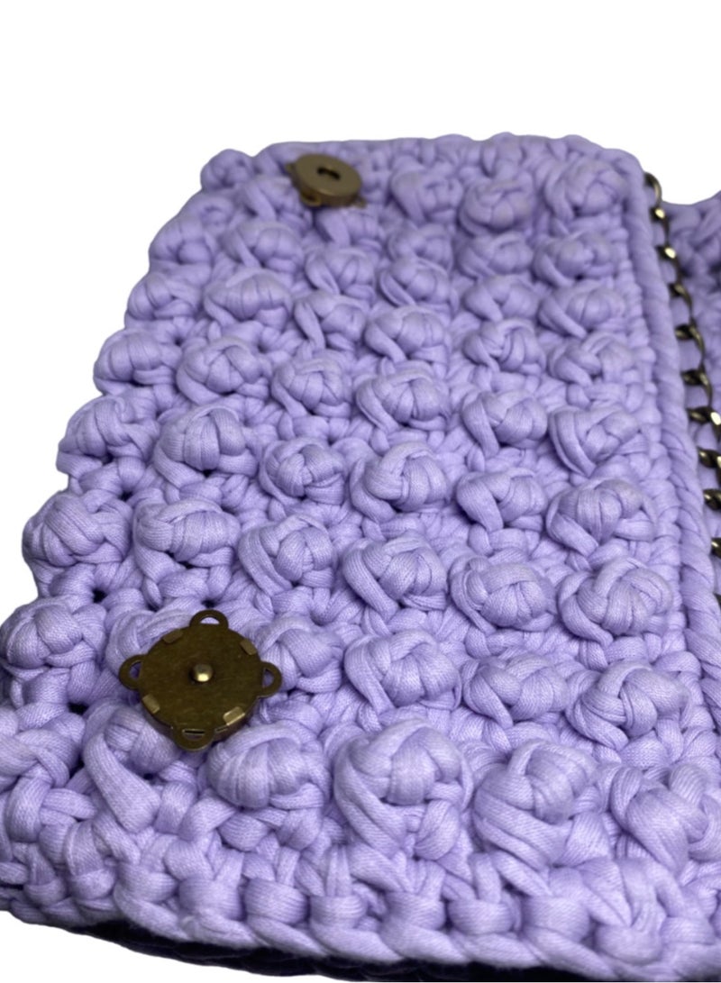 Pastel Purple Bubble Stitch t-shirt yarn Sling bag with bronze chain strap