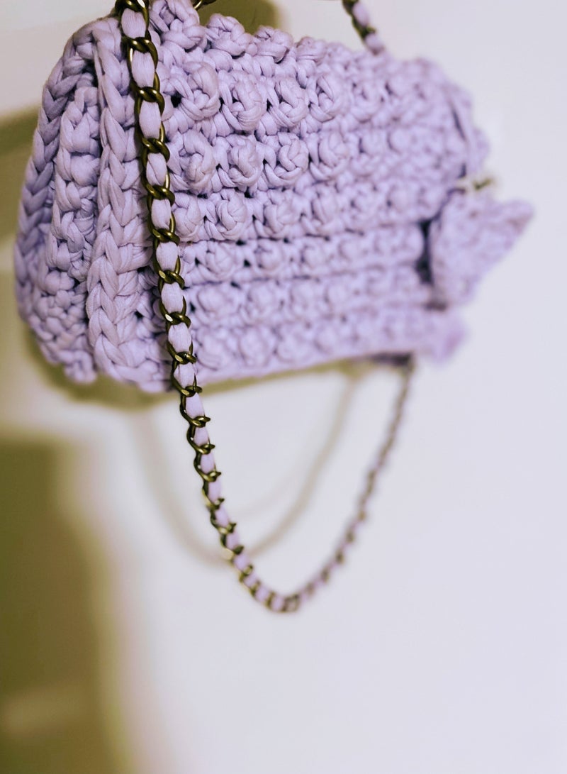 Pastel Purple Bubble Stitch t-shirt yarn Sling bag with bronze chain strap