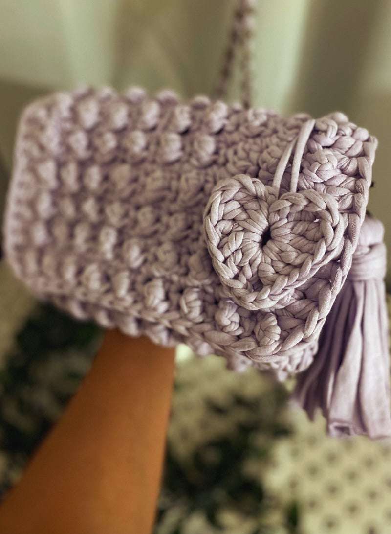 Pastel Purple Bubble Stitch t-shirt yarn Sling bag with bronze chain strap