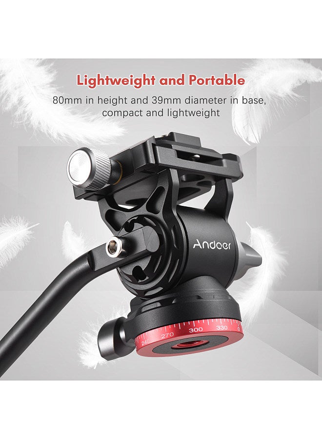 Andoer Compact Video Fluid Head Pan Tilt Tripod Head Panorama Ballhead Tripod Mount Aluminum Alloy 1/4 Inch Screw 10kg/22lbs Load Capacity with Handle Quick Release Plate