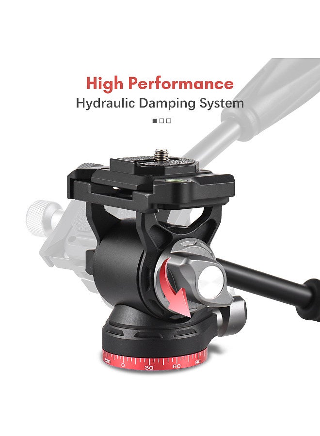 Andoer Compact Video Fluid Head Pan Tilt Tripod Head Panorama Ballhead Tripod Mount Aluminum Alloy 1/4 Inch Screw 10kg/22lbs Load Capacity with Handle Quick Release Plate