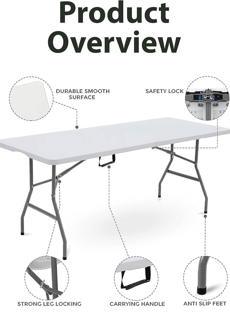 Portable Heavy Duty 180cm Folding Table For Indoor And Outdoor Events Home Kitchen Camping Hiking Beach Picnics BBQs Garden Parties Lightweight Aluminium Trestle Convenient Carry Handle Multipurpose R