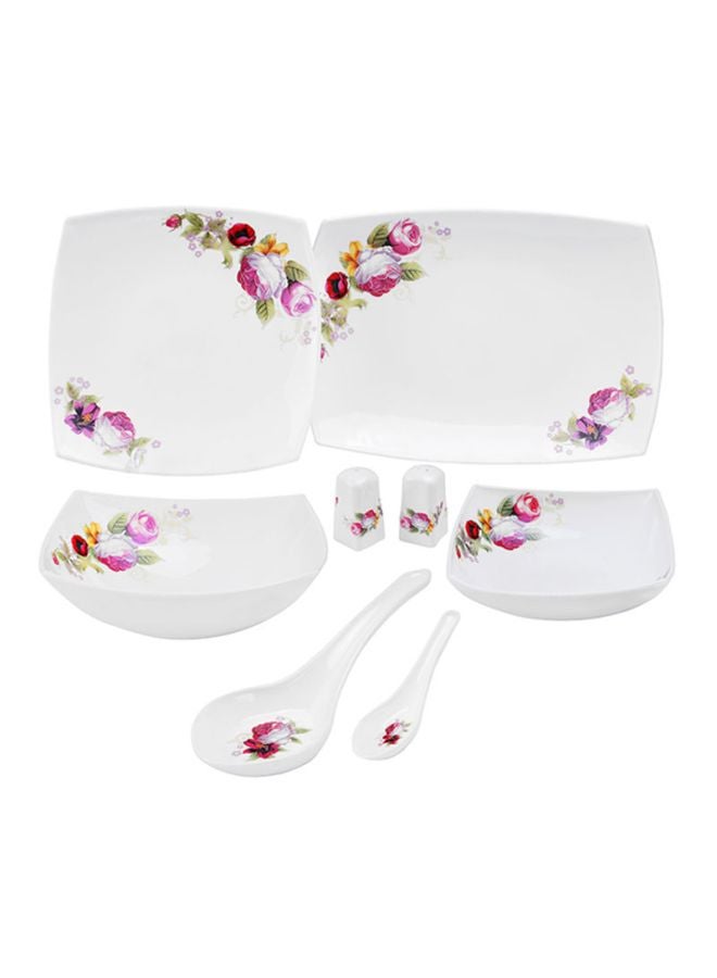 71-Piece Opal Hard Square Dinner Set White/Pink/Red