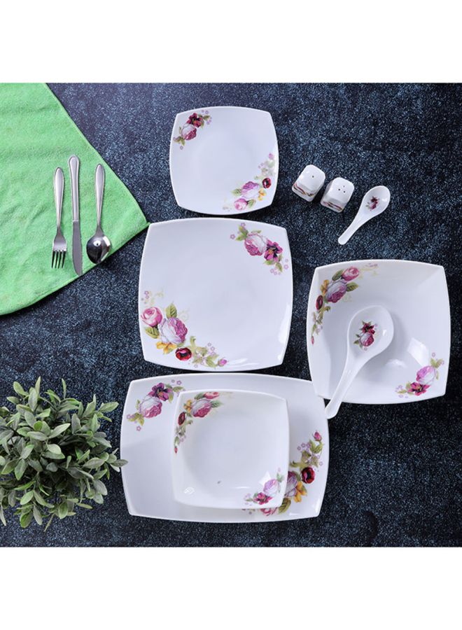 71-Piece Opal Hard Square Dinner Set White/Pink/Red