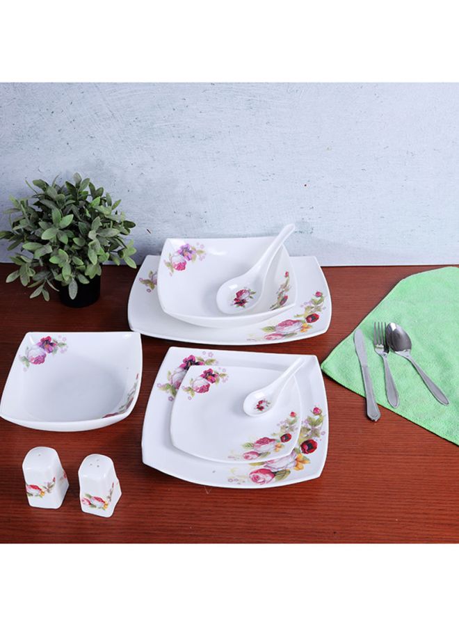 71-Piece Opal Hard Square Dinner Set White/Pink/Red