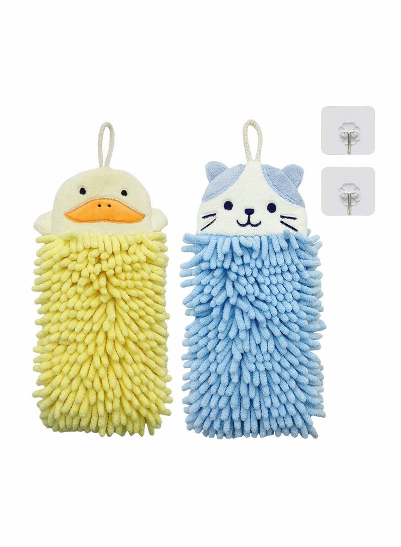 2 Pcs Cute Animal Hand Towels Set, Soft & Plush Microfibre Hand Towel Quick-Drying Super Absorbent Towels with Hanging Loop for Kitchen and Bathroom