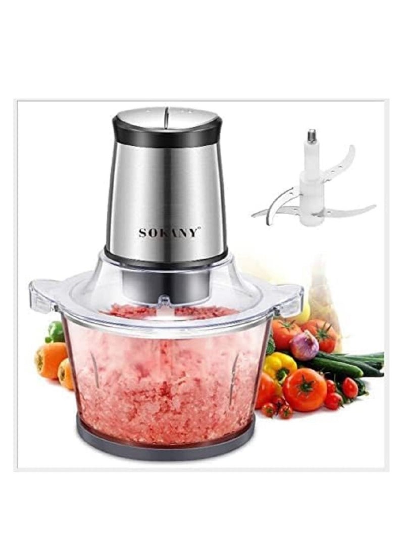 sokany food chopper LB7004A 800W motor 2liter capacity shock resistance glass 3 pine 4 blades suitable for meat vegetable etc