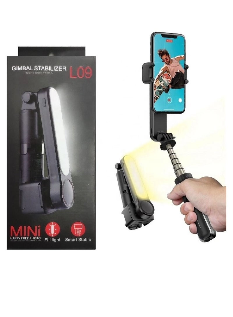 L09 Foldable Mini Handheld Selfie Stick Tripod Smartphone 1-Axis Gimbal Stabilizer with Multifunction Remote 360°Automatic Rotation For iPhone Android