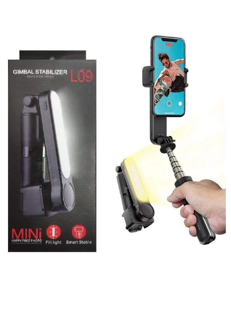 L09 Foldable Mini Handheld Selfie Stick Tripod Smartphone 1-Axis Gimbal Stabilizer with Multifunction Remote 360°Automatic Rotation For iPhone Android