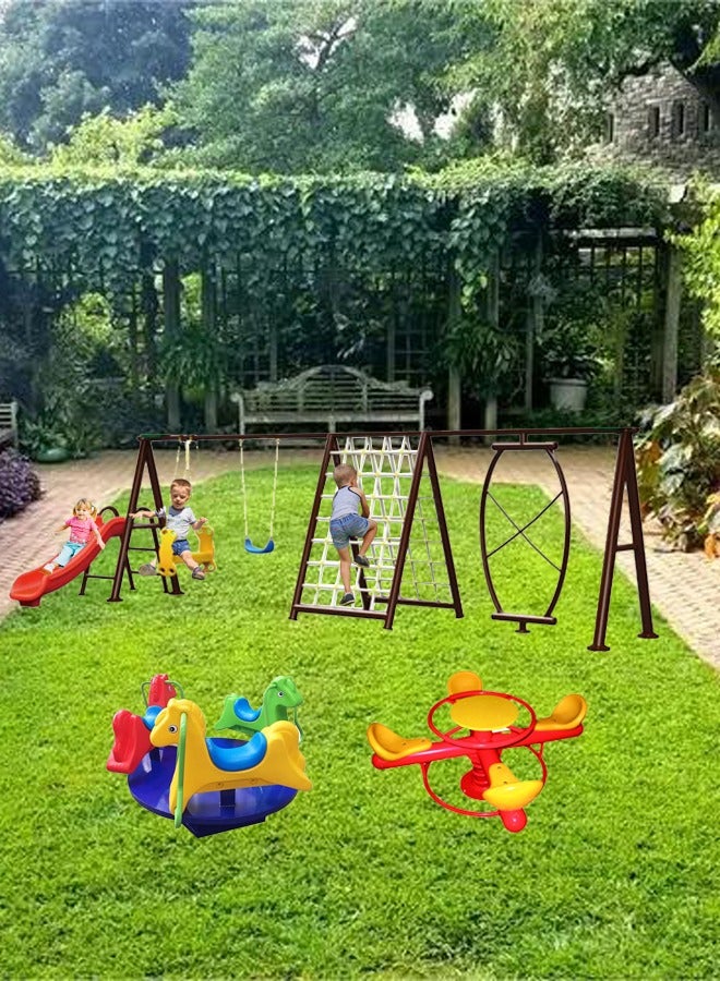 3-12 Years Children's Combined Kids Swing Set Outdoor Playground Plastic Slide With Climbing And Seesaw