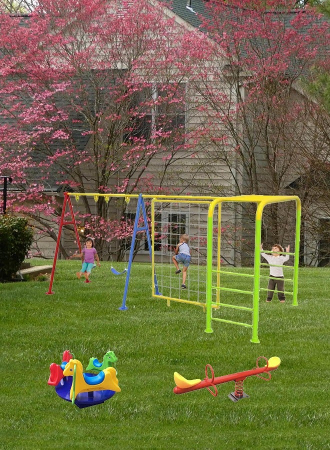School Children Plastic Slides With Net Climbing And Monkey Bar Outdoor Playground Equipment Seesaw Merry Go Round