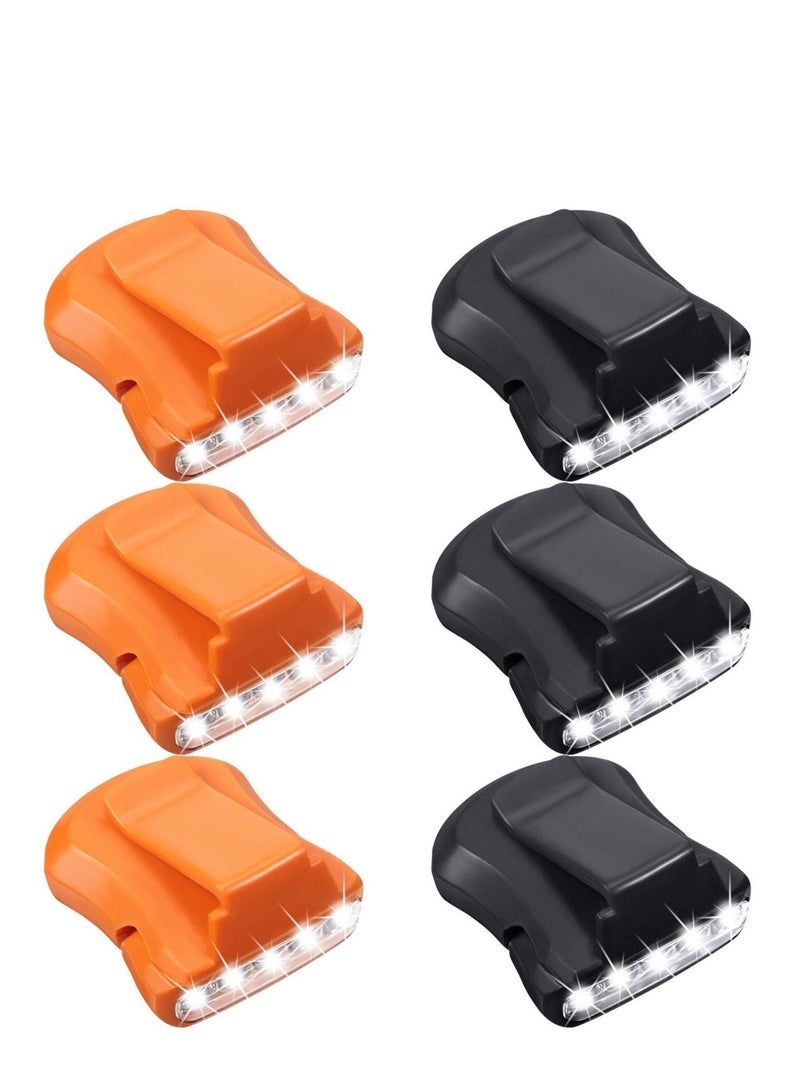 SYOSI 6 Pieces Ultra Bright Mini Hands Free 5 LED Clip on Cap Light - Rechargeable Waterproof Hat Flashlight Headlamp for Hunting Camping Running Fishing(Black, Orange)