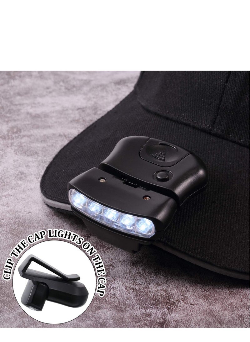 SYOSI 6 Pieces Ultra Bright Mini Hands Free 5 LED Clip on Cap Light - Rechargeable Waterproof Hat Flashlight Headlamp for Hunting Camping Running Fishing(Black, Orange)