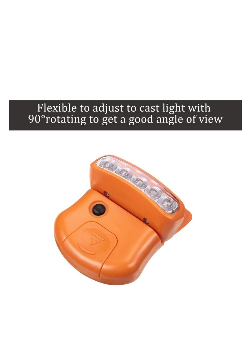 SYOSI 6 Pieces Ultra Bright Mini Hands Free 5 LED Clip on Cap Light - Rechargeable Waterproof Hat Flashlight Headlamp for Hunting Camping Running Fishing(Black, Orange)