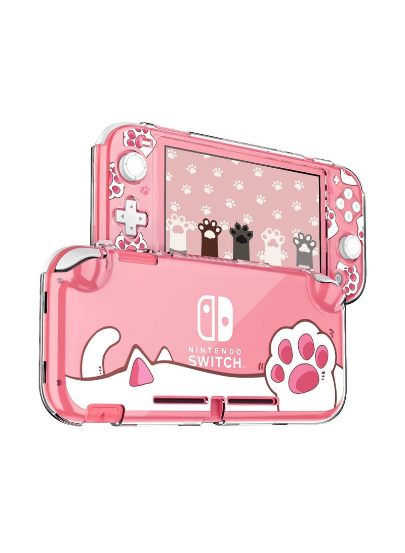 Protective Case for Switch Lite Clear Hard PC Case Cover Split Design Shockproof Anti Scratch Shell Accessories for Switch Lite and Joycon Controller Pink Cat Paw