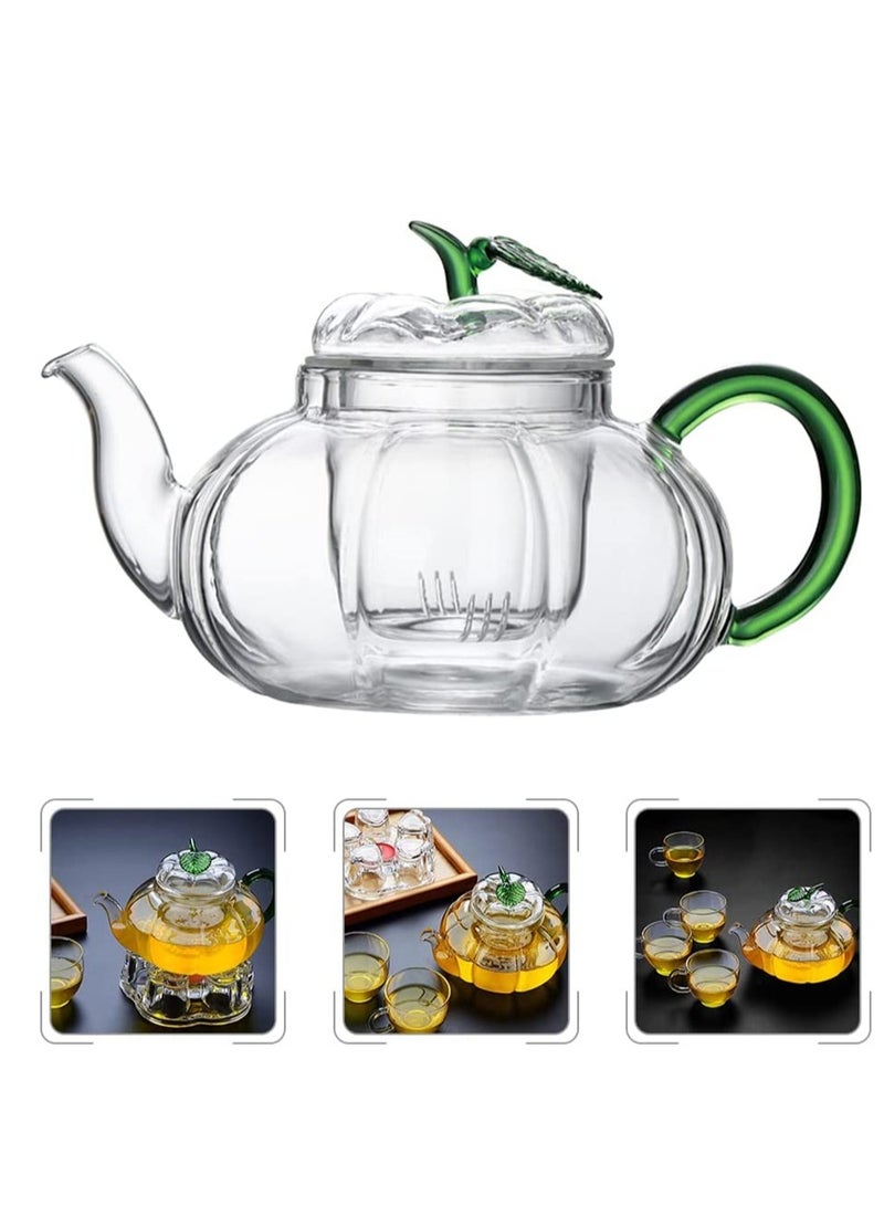 Glass Teapot with Infuser Stovetop Tea Kettle for Loose Leaf Tea Kung Fu Glass Teapot Tea Maker Stovetop Safe Glass Teapot with Lids Handle for Home Office, 600ml