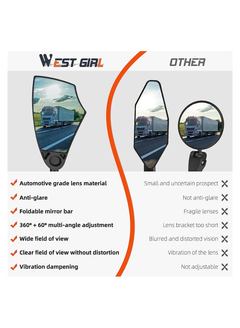 Bike Mirror, Anti-Glare Handlebar Bicycle Rear View Mirror, Retractable and 360° Rotation Adjustable, HD View Stable Image, for 20-23mm Handlebar (Left)