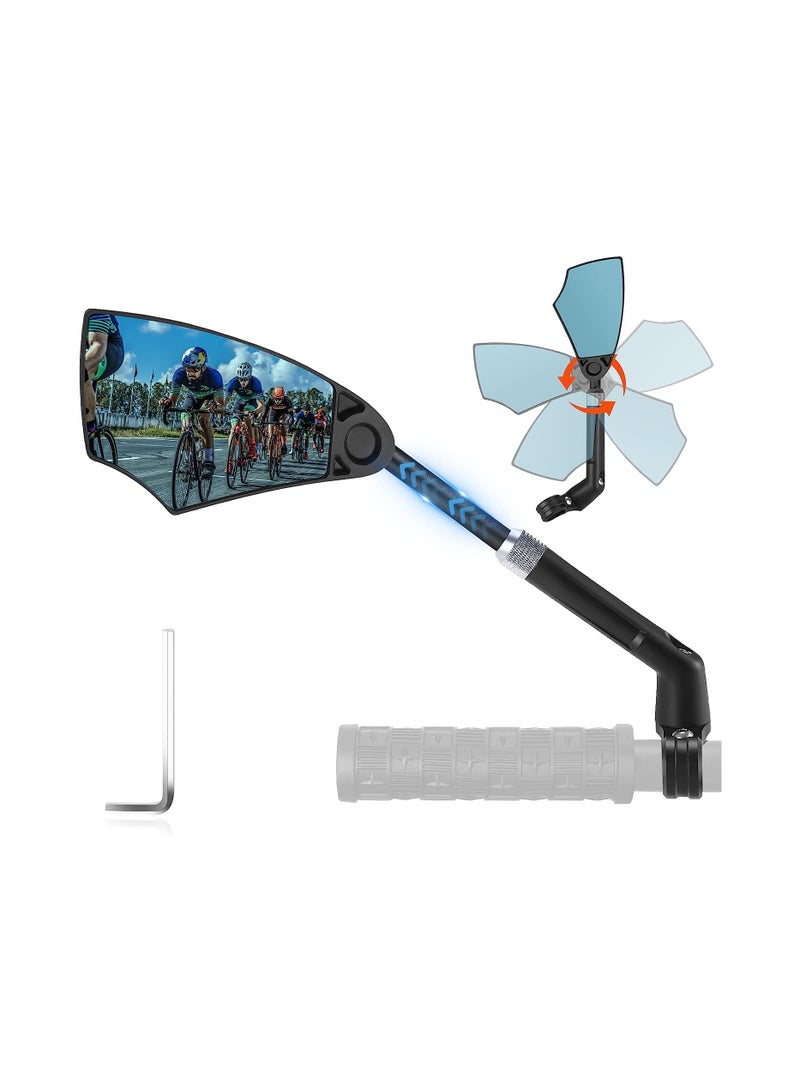 Bike Mirror, Anti-Glare Handlebar Bicycle Rear View Mirror, Retractable and 360° Rotation Adjustable, HD View Stable Image, for 20-23mm Handlebar (Left)