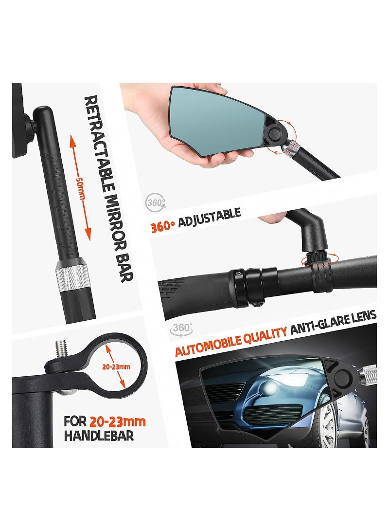 Bike Mirror, Anti-Glare Handlebar Bicycle Rear View Mirror, Retractable and 360° Rotation Adjustable, HD View Stable Image, for 20-23mm Handlebar (Left)
