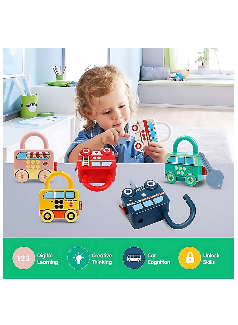 Preschool Learning Activities Lock and Key Toy Montessori Counting and Matching Toy for Toddler Sensory Car Activity Preschool Fine Motor Skill Toy for Kids