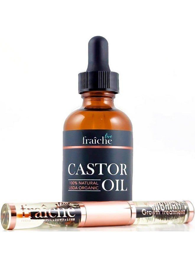 Castor Oil (4Oz) + Filled Mascara Tube Usda Certified Organic 100% Pure Cold Pressed Hexane Free By Live Fraiche. Stimulate Growth For Eyelashes Eyebrows Hair. Lash Growth Serum. Brow Treatment