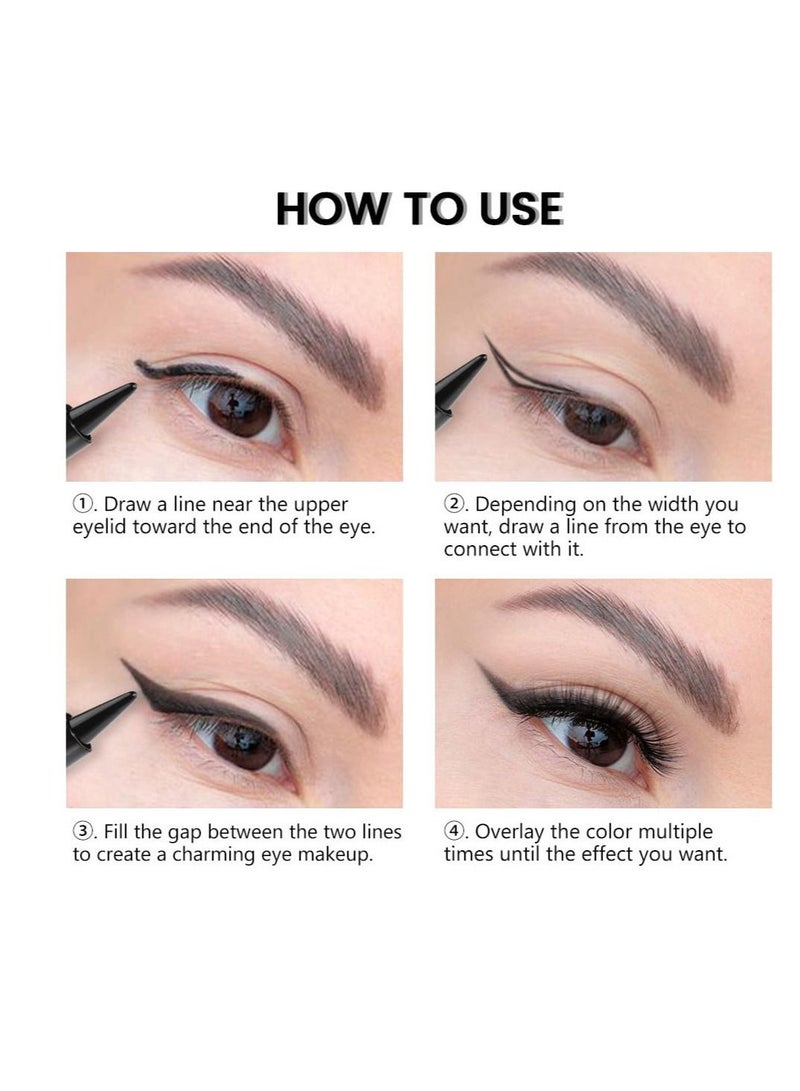Black Gel Eyeliner Pen Set, 4Pcs Eye Black Eyeshadow Stick Makeup, Matte Waterproof Eye Liner Pencils, Cat Eye Eyeliner Stamp stencils Tool Suitable for novice makeup, beautiful makeup