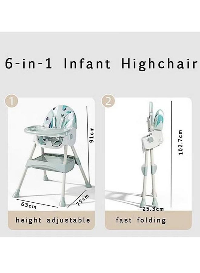 High Chair Folding,One Click fold,Save Space, Detachable Double Tray, Infant Chair, Car Traveling, Adjustable Footrest, Non-Slip Feet, Adjustable Legs