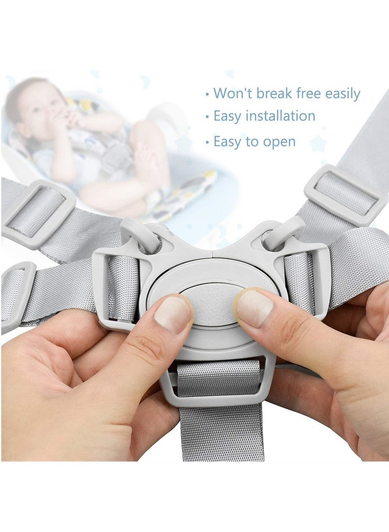 Harness High Chair Straps, Universal High Chair Straps Replacement, Adjustable 5 Point Harness Baby Safety Strap Belt  for High Chair/Pram/Buggy/Kid Pushchair (Grey, 2PCS)