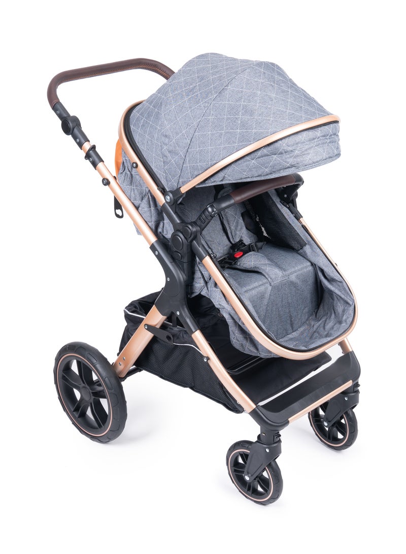 Belecoo One Fold-to-Half Luxury Baby Stroller 2-in-1 Travel Pram & Bassinet – Lightweight Compact Foldable Pushchair with Reversible Handlebar, Adjustable Reclining Backrest, Extendable Canopy, Shock Absorbing Wheels, Storage Basket – High Landscape Newborn & Toddler Stroller for Boys & Girls – Elegant Grey