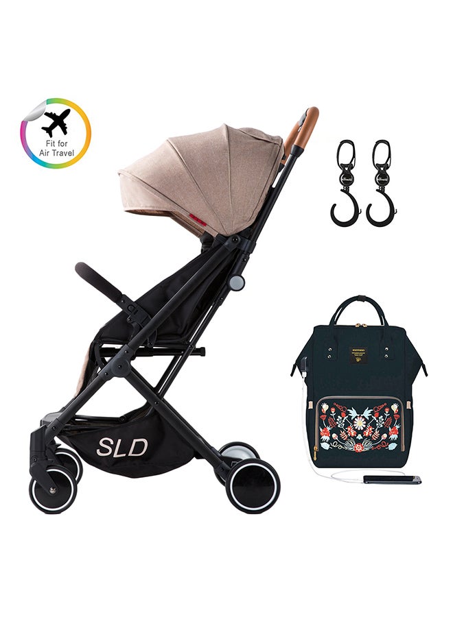 Travel Lite Stroller With Sunveno Diaper Bag With USB Embroidery And Stroller Hooks - Multicolour