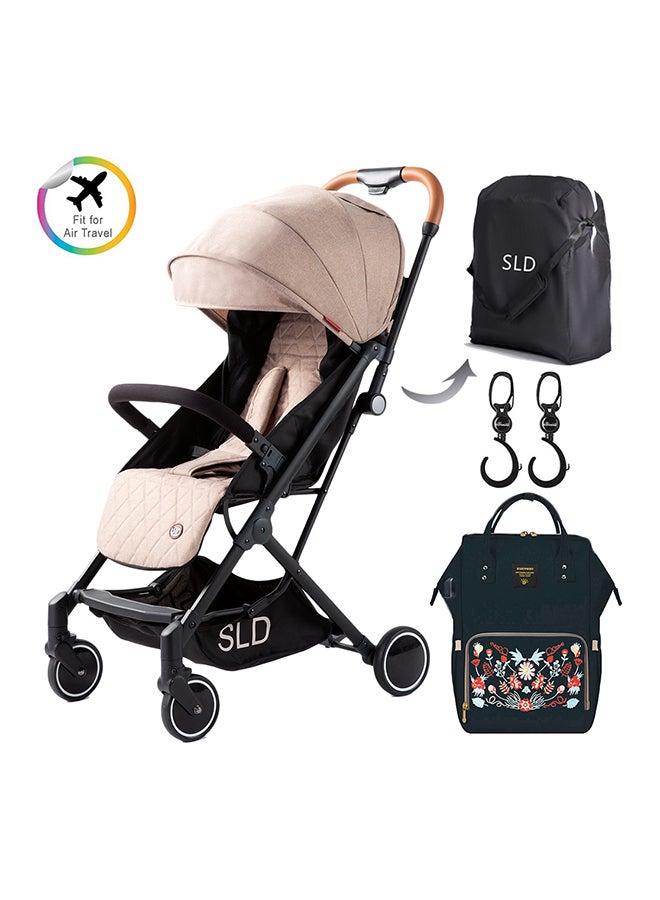 Travel Lite Stroller With Sunveno Diaper Bag With USB Embroidery And Stroller Hooks - Multicolour