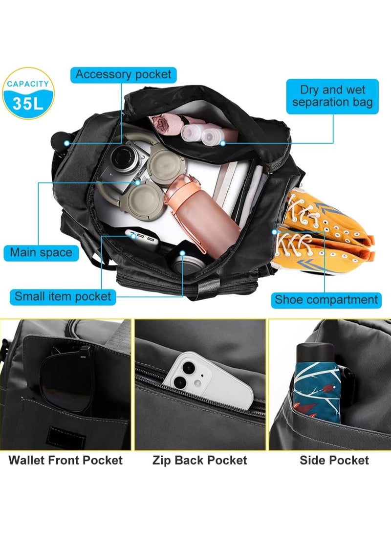 Travel Duffel Bag Large Capacity Gym Overnight Weekend Bags for Women Foldable Hospital Bag with Wet and Dry Separation Portable Holdall Cabin Bag for Sports and Travel