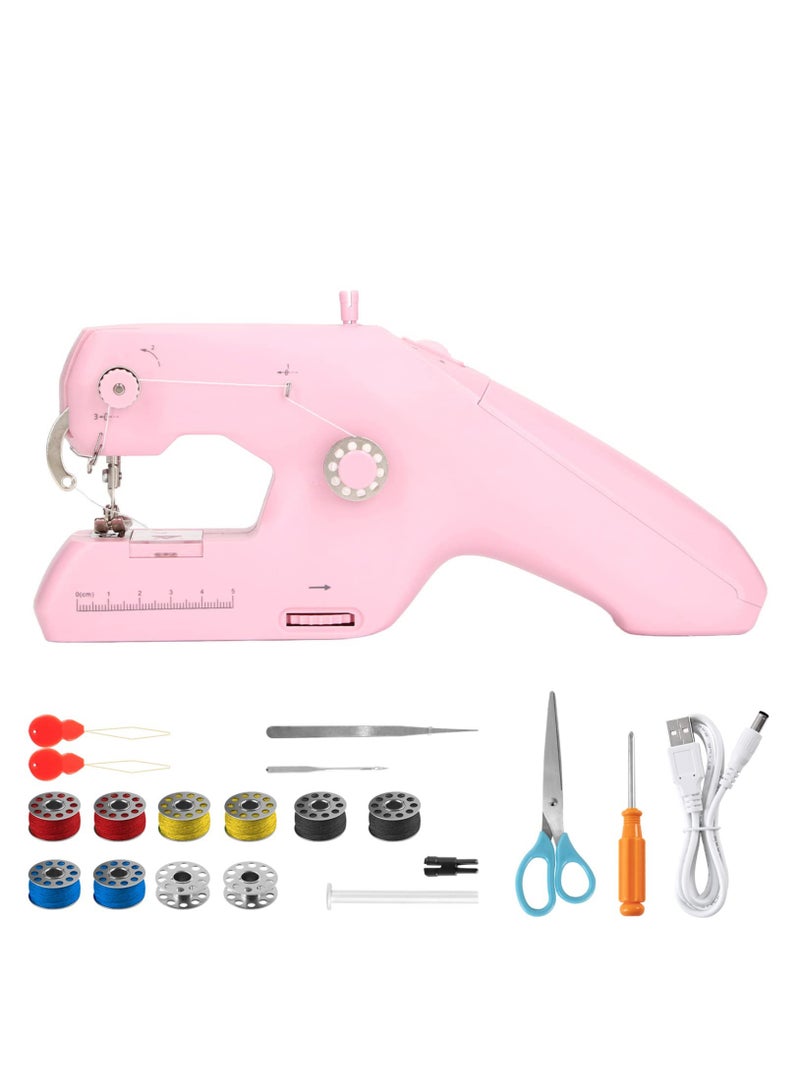 Handheld Sewing Machine, Portable Mini Sewing Machine, Machine Electric Stitch Tool, Electric Sewing Machine with Sewing Accessories, Suitable for Clothing, Curtains, Denim, Leather (Pink)