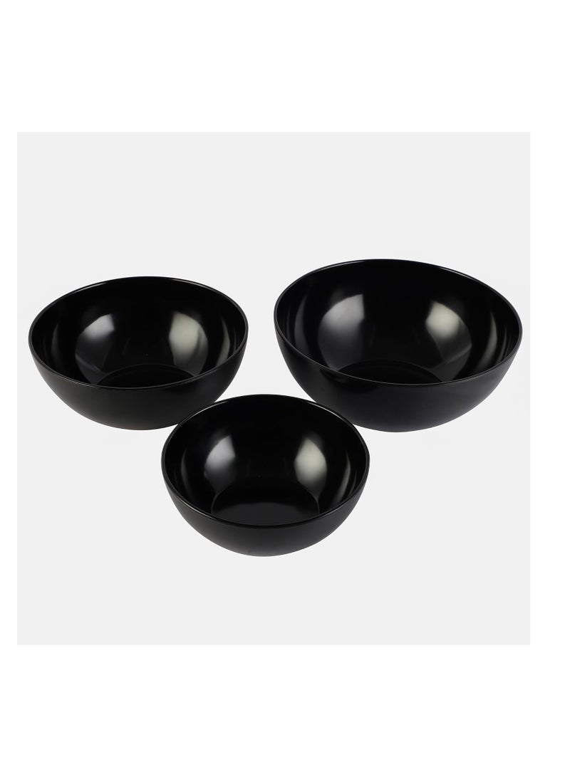 Voidrop Melamine Bowls Cereal Bowls Set  Unbreakable Melamine Classic Bowls Set of 3 Bowls Set For Breakfast Lunch Dinner Dishwasher Safe Black