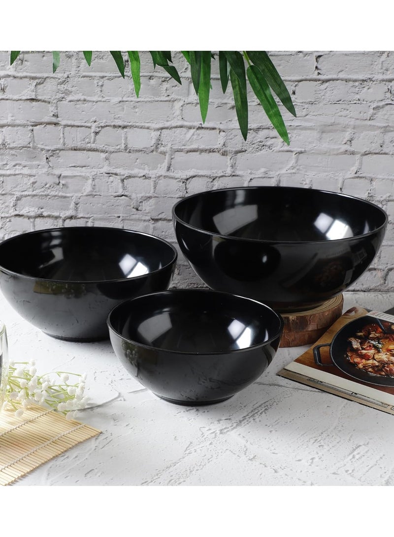 Voidrop Melamine Bowls Cereal Bowls Set  Unbreakable Melamine Classic Bowls Set of 3 Bowls Set For Breakfast Lunch Dinner Dishwasher Safe Black