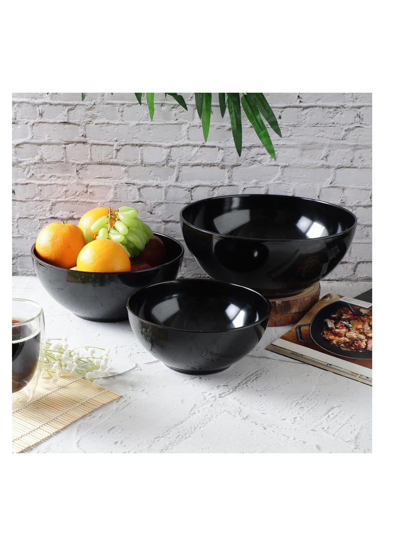 Voidrop Melamine Bowls Cereal Bowls Set  Unbreakable Melamine Classic Bowls Set of 3 Bowls Set For Breakfast Lunch Dinner Dishwasher Safe Black