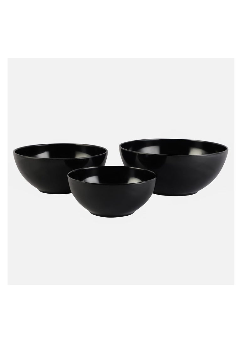 Voidrop Melamine Bowls Cereal Bowls Set  Unbreakable Melamine Classic Bowls Set of 3 Bowls Set For Breakfast Lunch Dinner Dishwasher Safe Black