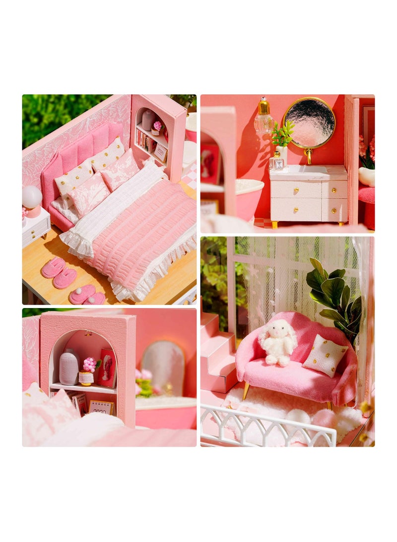 DIY Miniature Dollhouse Kit 1:24 Scale Mini Handmade Wooden Doll House with Music Great Crafts Gift for Birthday Mother's Day Kids Teens Adults Assemble the Villa Model Gift