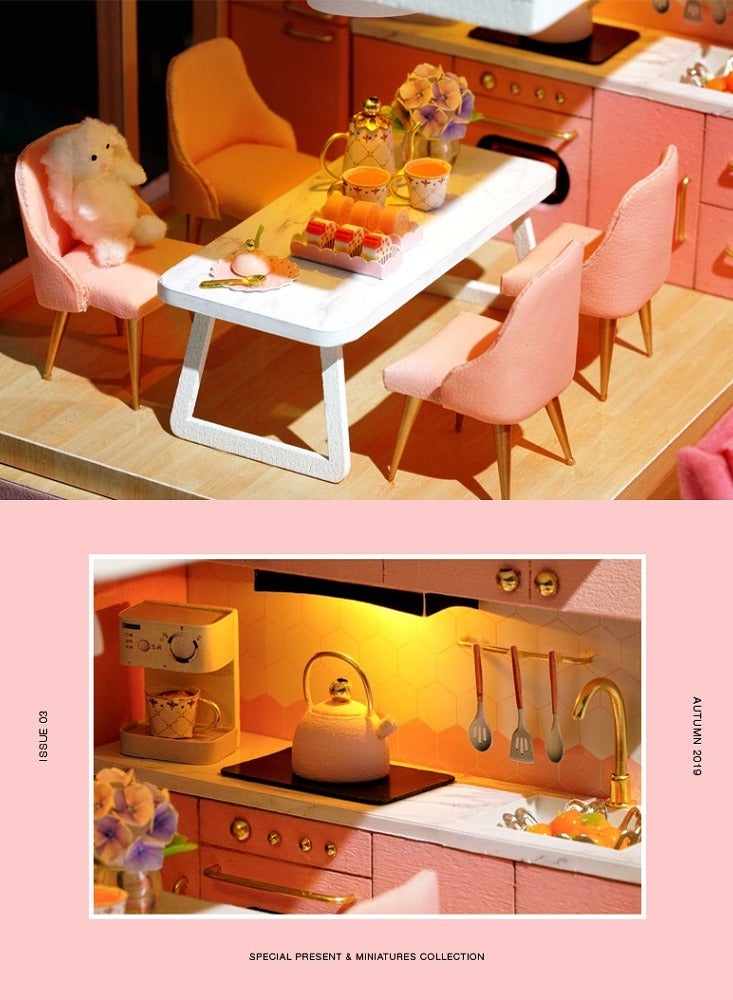 DIY Miniature Dollhouse Kit 1:24 Scale Mini Handmade Wooden Doll House with Music Great Crafts Gift for Birthday Mother's Day Kids Teens Adults Assemble the Villa Model Gift