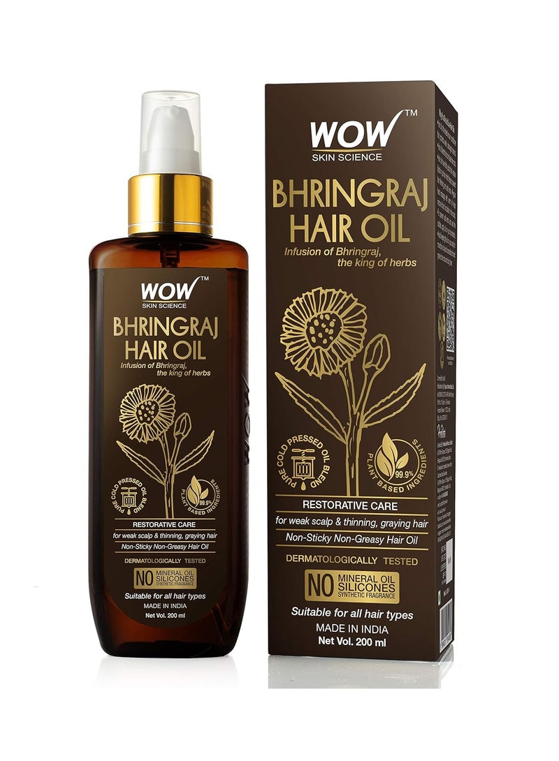 WOW Skin Science Bhringraj Hair Oil for Hair Restoration No Mineral Oil Silicones Synthetic Fragrance