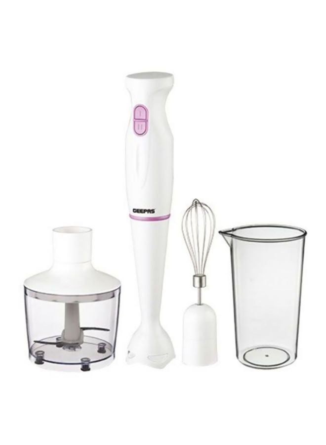 Multi Functional 4 In 1 Hand Blender With 860 ML Chopper Bowl, 2 Speed Options, Stainless Steel Blade GHB6144N White