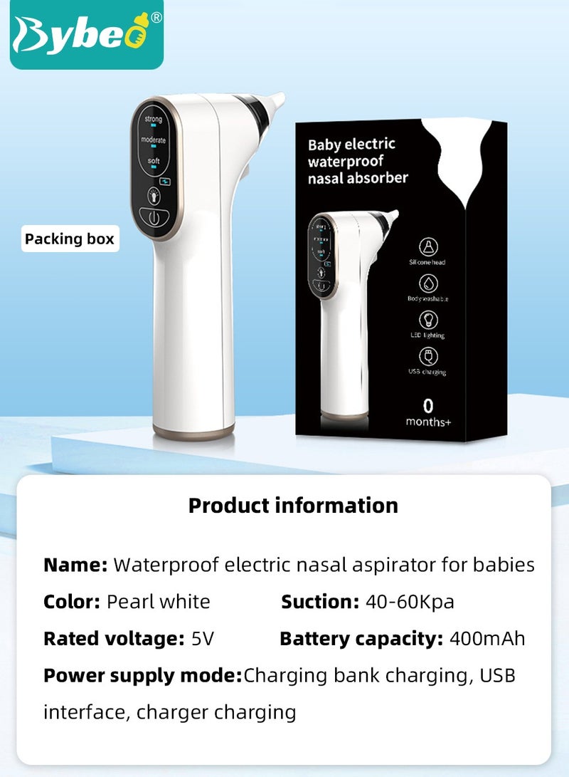 Baby Nasal Aspirator, Electric Nose Aspirator for Toddler, Waterproof Babies Noses Cleaners, Automatic Nose's Cleaner with 4 Silicone Tips, Adjustable Suction Level, Light Soothing Function