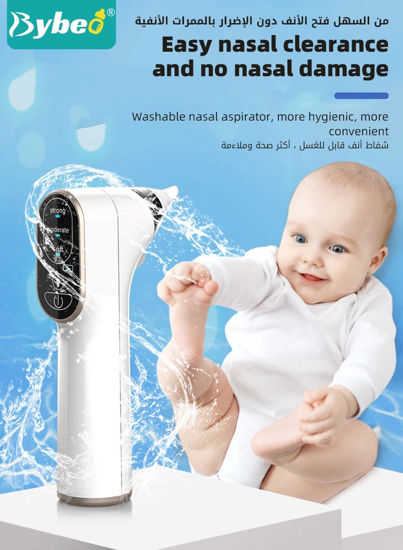 Baby Nasal Aspirator, Electric Nose Aspirator for Toddler, Waterproof Babies Noses Cleaners, Automatic Nose's Cleaner with 4 Silicone Tips, Adjustable Suction Level, Light Soothing Function