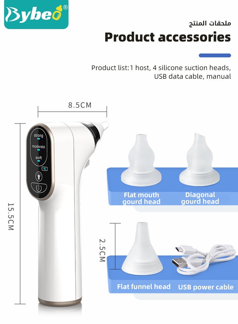 Baby Nasal Aspirator, Electric Nose Aspirator for Toddler, Waterproof Babies Noses Cleaners, Automatic Nose's Cleaner with 4 Silicone Tips, Adjustable Suction Level, Light Soothing Function