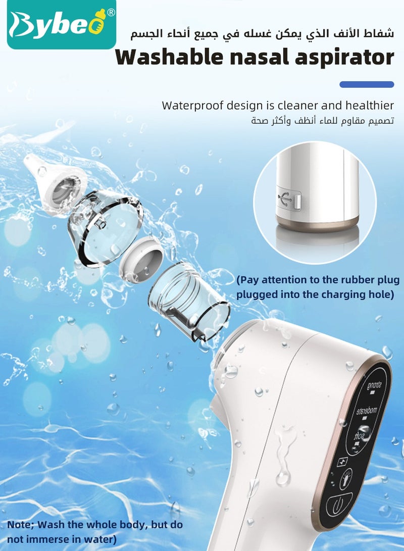 Baby Nasal Aspirator, Electric Nose Aspirator for Toddler, Waterproof Babies Noses Cleaners, Automatic Nose's Cleaner with 4 Silicone Tips, Adjustable Suction Level, Light Soothing Function
